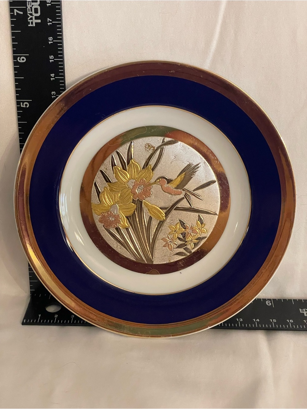 Blue and Gold Floral Bird Accent Plate